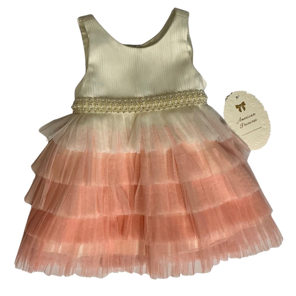 American Princess Formal Tulle Dress w/ Under Pants Size 9M Ivory and Peach